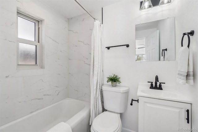 full bathroom featuring vanity, toilet, and shower / bath combo with shower curtain