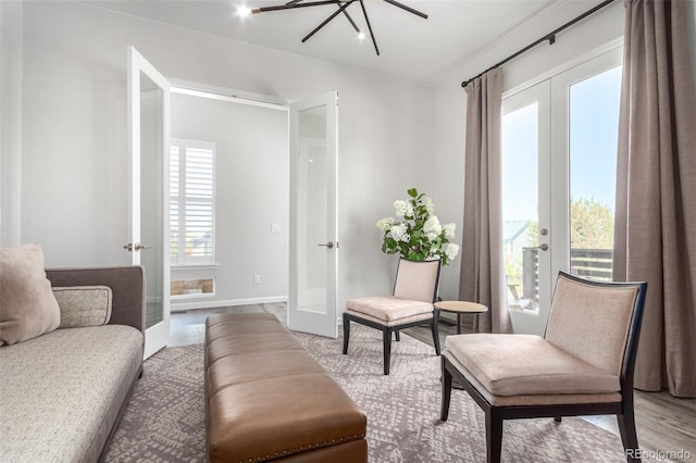 10524 Eby Cir, Lone Tree, CO 80124 - living area with french doors, a ceiling fan, and wood finished floors