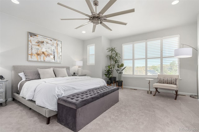 10524 Eby Cir, Lone Tree, CO 80124 - bedroom with light colored carpet, recessed lighting, and a ceiling fan