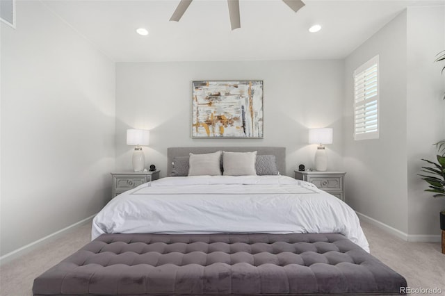 10524 Eby Cir, Lone Tree, CO 80124 - bedroom featuring light carpet, a ceiling fan, and recessed lighting