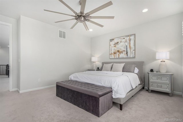 10524 Eby Cir, Lone Tree, CO 80124 - bedroom with light carpet, recessed lighting, and ceiling fan