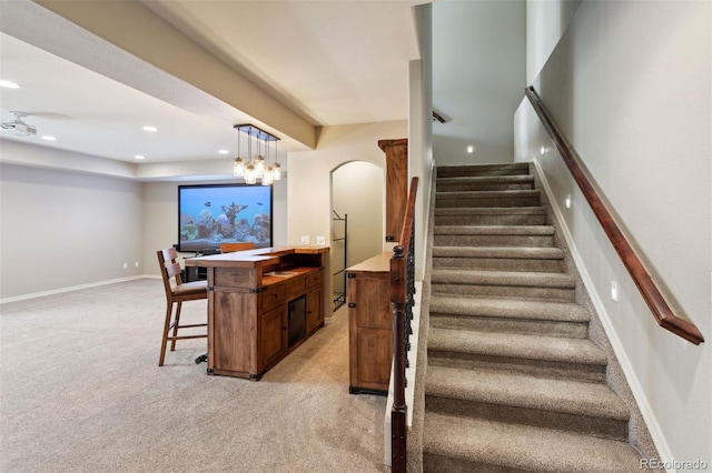 335 Mountain Brush, Colorado Springs, CO 80921 - stairs featuring carpet flooring and recessed lighting