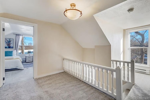 additional living space featuring carpet flooring and vaulted ceiling