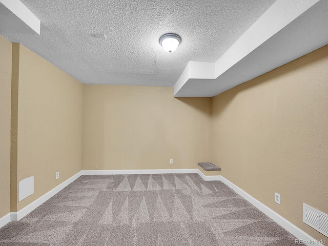 interior space with carpet and a textured ceiling