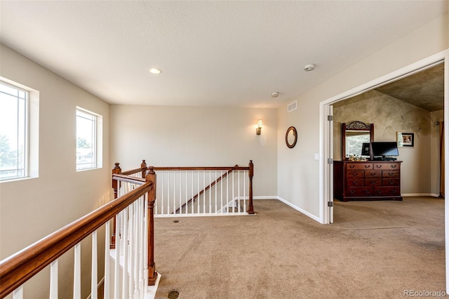 24036 E Kettle Pl, Aurora, CO 80016 - corridor with an upstairs landing, carpet flooring, and recessed lighting