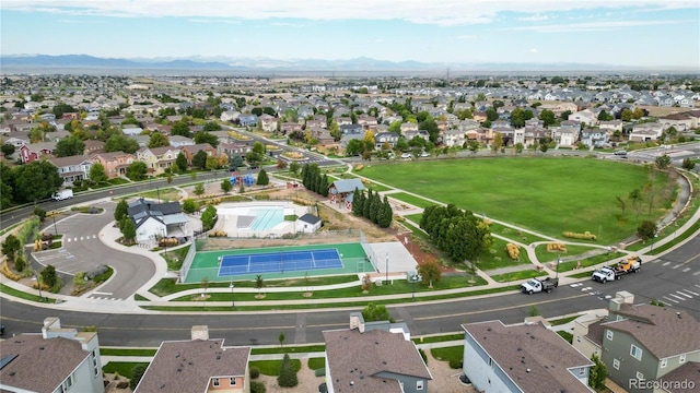 bird's eye view with a residential view and a mountain view