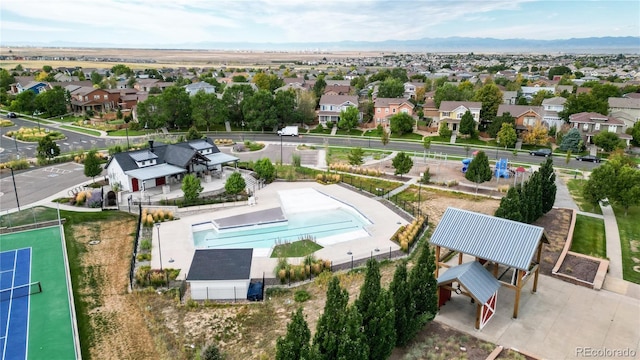 birds eye view of property featuring a residential view and a mountain view