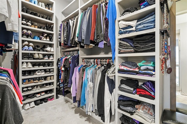 walk in closet with carpet flooring