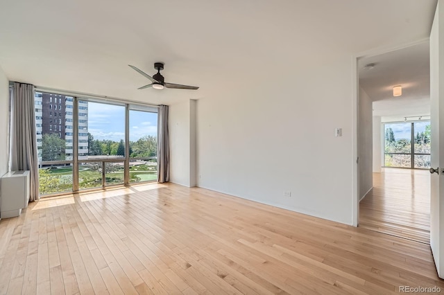 3100 E Cherry Creek S Drive 404, Denver, CO 80209 - unfurnished room featuring light wood finished floors, ceiling fan, and a wall of windows
