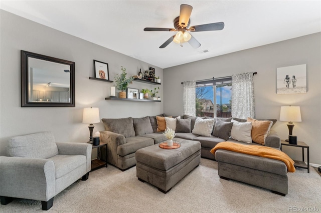 10475 E Abilene St, Commerce City, CO 80022 - living room featuring a ceiling fan and light colored carpet