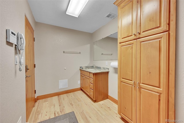 bathroom featuring vanity and wood-type flooring