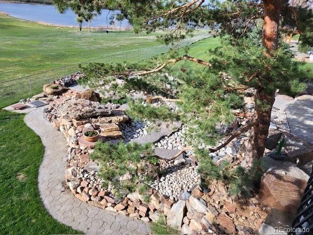 view of yard with a water view