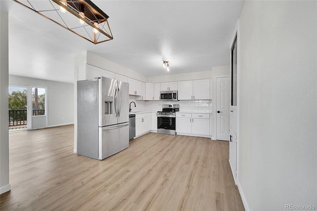 2503-2507 N Taft Ave, Loveland, CO 80538 - kitchen with stainless steel appliances, light wood-type flooring, decorative backsplash, light countertops, and white cabinets