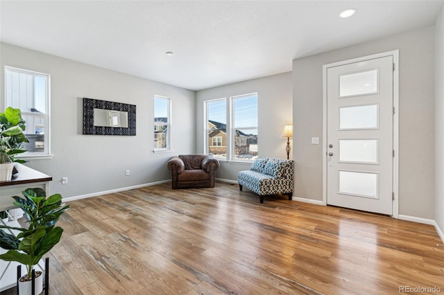 sitting room with light hardwood / wood-style flooring