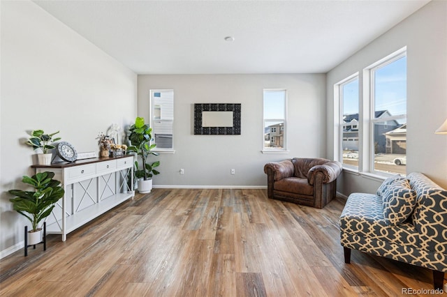 sitting room featuring plenty of natural light and hardwood / wood-style floors