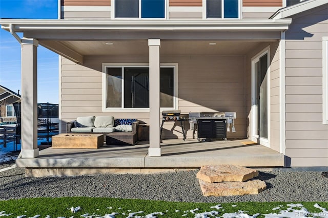 view of patio featuring an outdoor living space and area for grilling