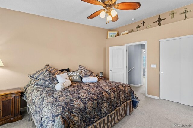 20466 Willowbend Ln, Parker, CO 80138 - bedroom with baseboards, a ceiling fan, and light carpet