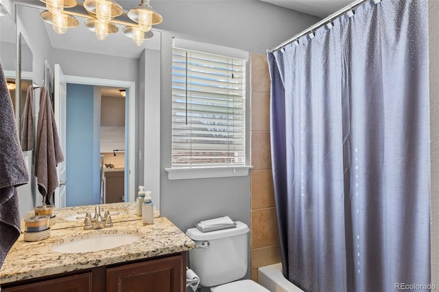 20466 Willowbend Ln, Parker, CO 80138 - full bath featuring toilet, shower / tub combo with curtain, and vanity