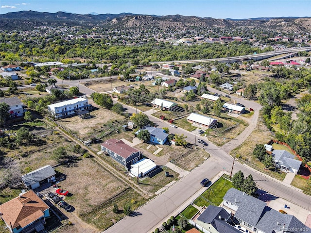 bird's eye view with a mountain view