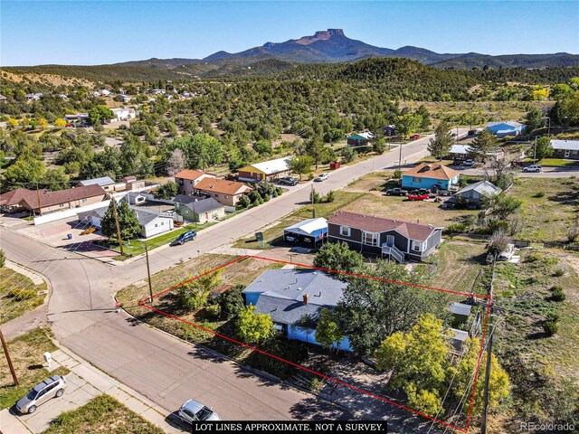 birds eye view of property featuring a mountain view