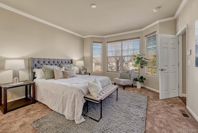 bedroom with carpet and ornamental molding