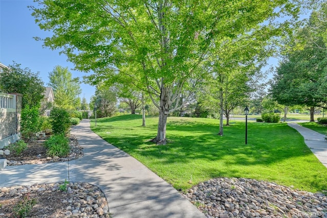 view of property's community featuring a lawn