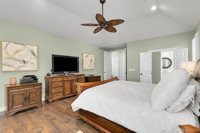 917 Dakota Dr, Castle Rock, CO 80108 - bedroom with dark wood finished floors and ceiling fan