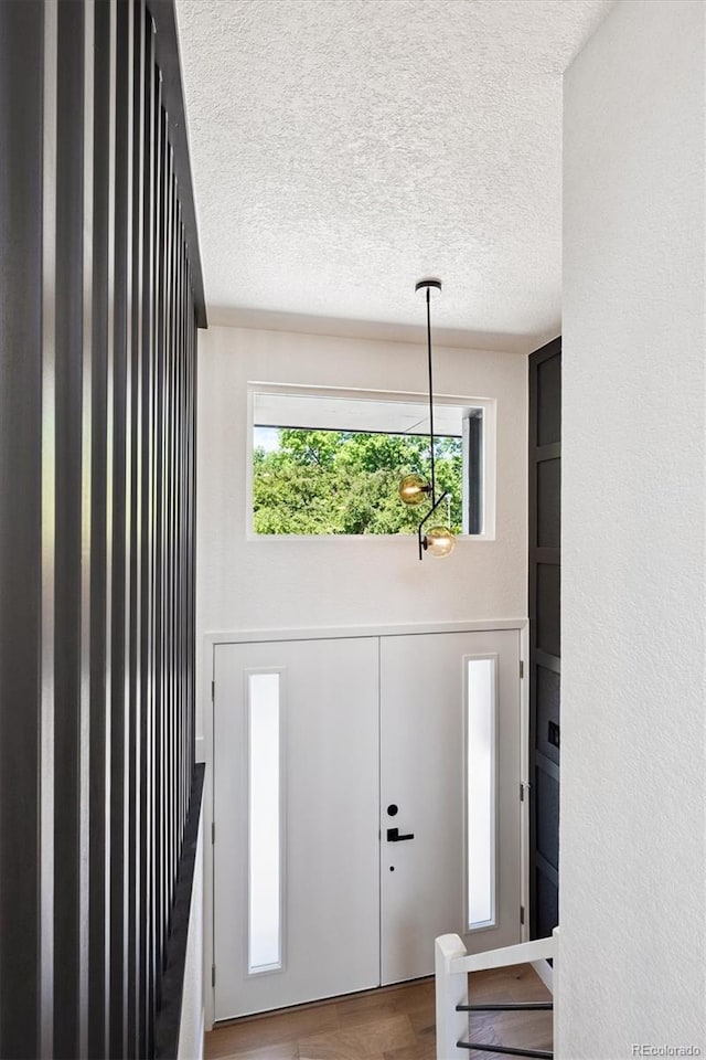 3206 S Pontiac St, Denver, CO 80224 - foyer with plenty of natural light, wood finished floors, and a textured ceiling