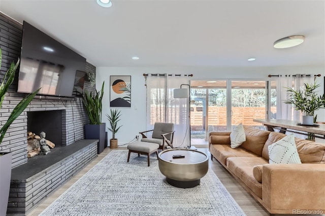 living room with a fireplace