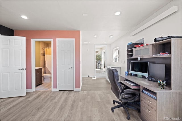 840 Mesa Dr, Silverthorne, CO 80498 - office featuring light wood finished floors, baseboards, and recessed lighting