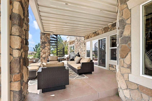 7724 Kryptonite Ln, Castle Rock, CO 80108 - view of patio / terrace with stairway and an outdoor hangout area