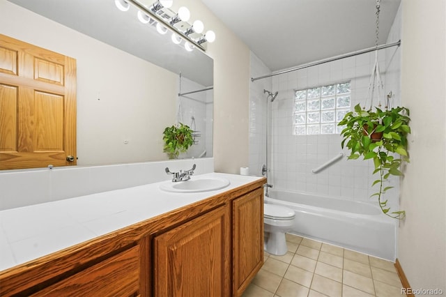 29825 Kennedy Gulch Rd, Conifer, CO 80433 - full bathroom with  shower combination, vanity, toilet, and tile patterned floors