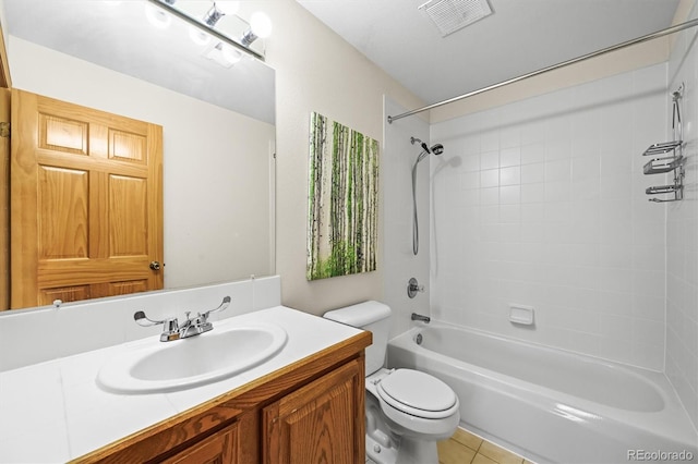 29825 Kennedy Gulch Rd, Conifer, CO 80433 - full bath featuring toilet, vanity, shower / washtub combination, and tile patterned floors
