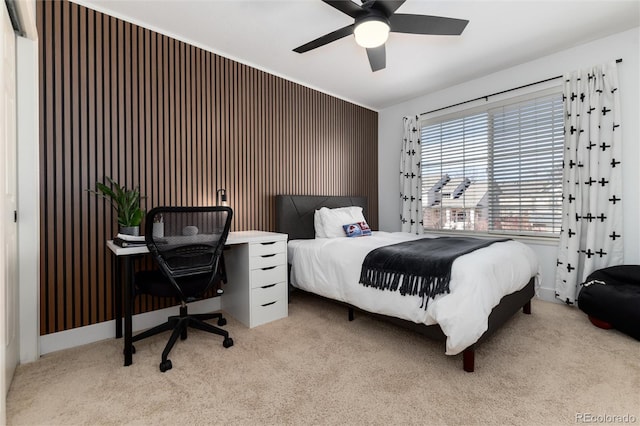 bedroom with carpet floors and ceiling fan