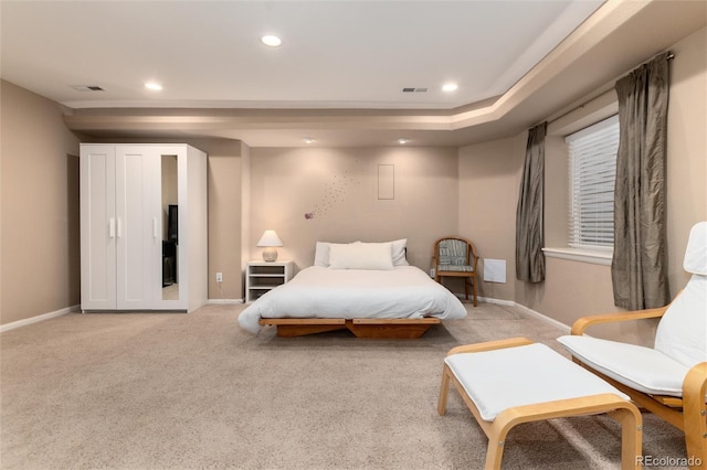 bedroom featuring visible vents, recessed lighting, and baseboards