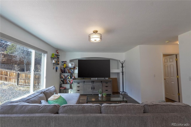 living room featuring a textured ceiling