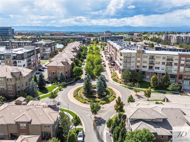 bird's eye view with a mountain view