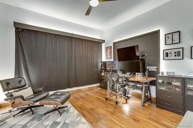 office area featuring ceiling fan and light hardwood / wood-style floors