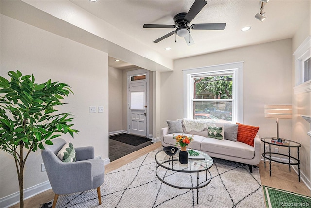 1021 E 23rd Ave, Denver, CO 80205 - living area with wood finished floors, recessed lighting, and a ceiling fan