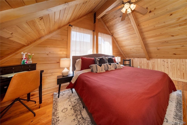 577 Gcr 8952, Granby, CO 80446 - bedroom featuring wood ceiling, wood finished floors, wood walls, and ceiling fan