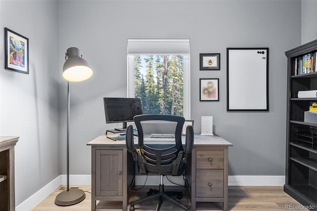 office area featuring light hardwood / wood-style floors