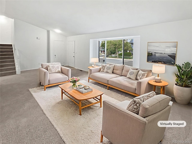 18306 E Gunnison Pl, Aurora, CO 80017 - living area featuring stairway and vaulted ceiling
