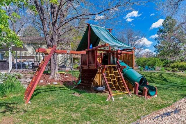 view of jungle gym with a yard