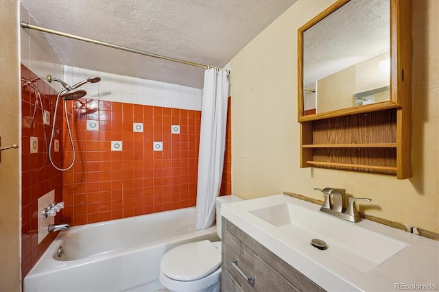5818 S Skyline Dr, Evergreen, CO 80439 - bathroom featuring shower / bath combination with curtain, a textured ceiling, and vanity