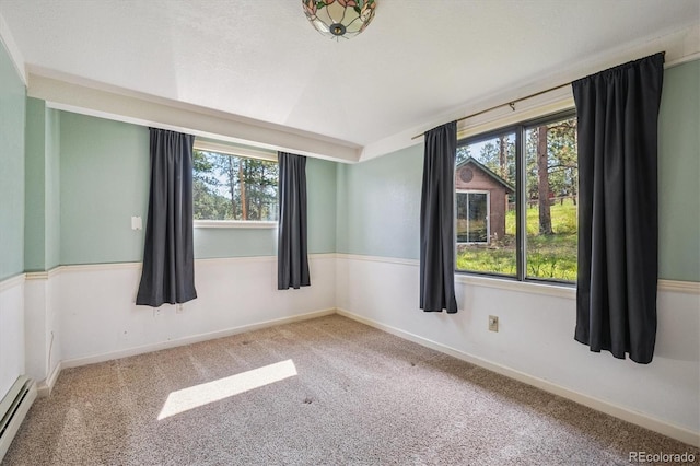 5818 S Skyline Dr, Evergreen, CO 80439 - unfurnished room with a baseboard radiator, plenty of natural light, and carpet flooring