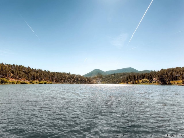 5818 S Skyline Dr, Evergreen, CO 80439 - water view featuring a forest and a mountain backdrop