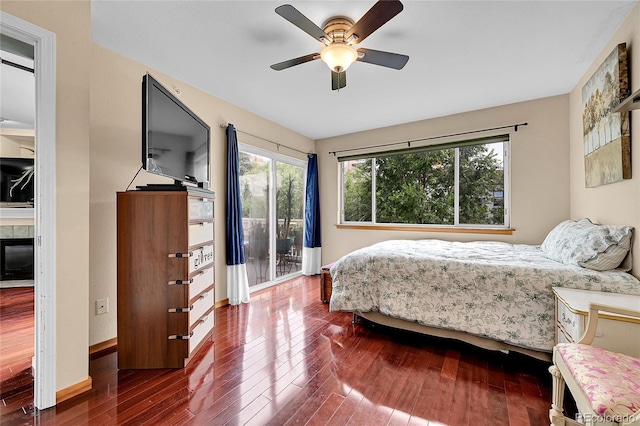 2850 Aurora Ave Unit 301, Boulder, CO 80303 - bedroom featuring multiple windows, access to outside, hardwood / wood-style flooring, and a ceiling fan