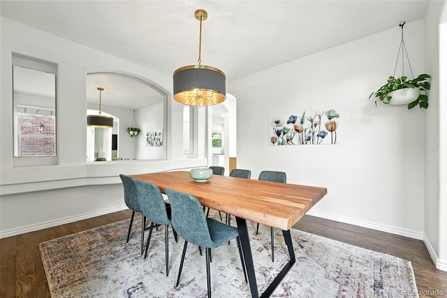 5731 S Yampa St, Centennial, CO 80015 - dining space with arched walkways and wood finished floors