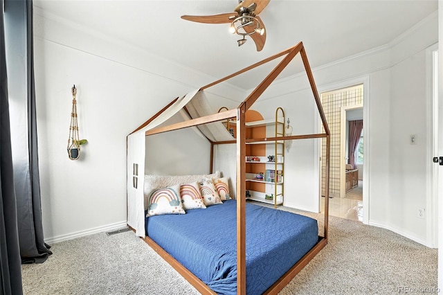 5731 S Yampa St, Centennial, CO 80015 - carpeted bedroom featuring crown molding and ceiling fan