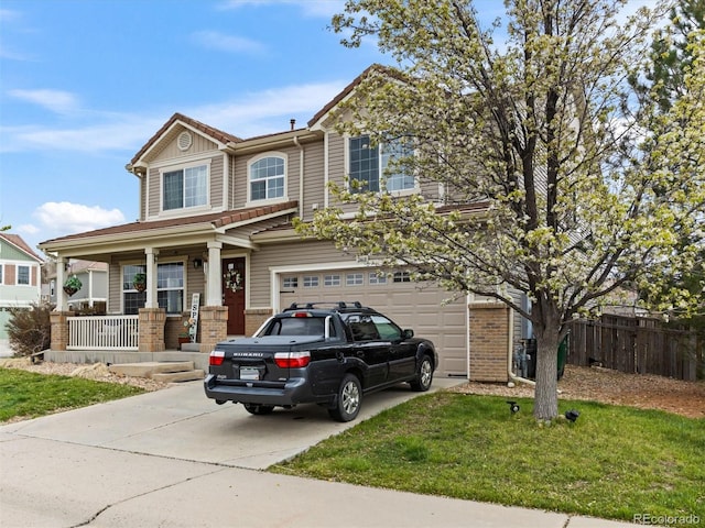 2468 Candleglow St, Castle Rock, CO 80109 - view of front facade with a porch, brick siding, driveway, and a garage